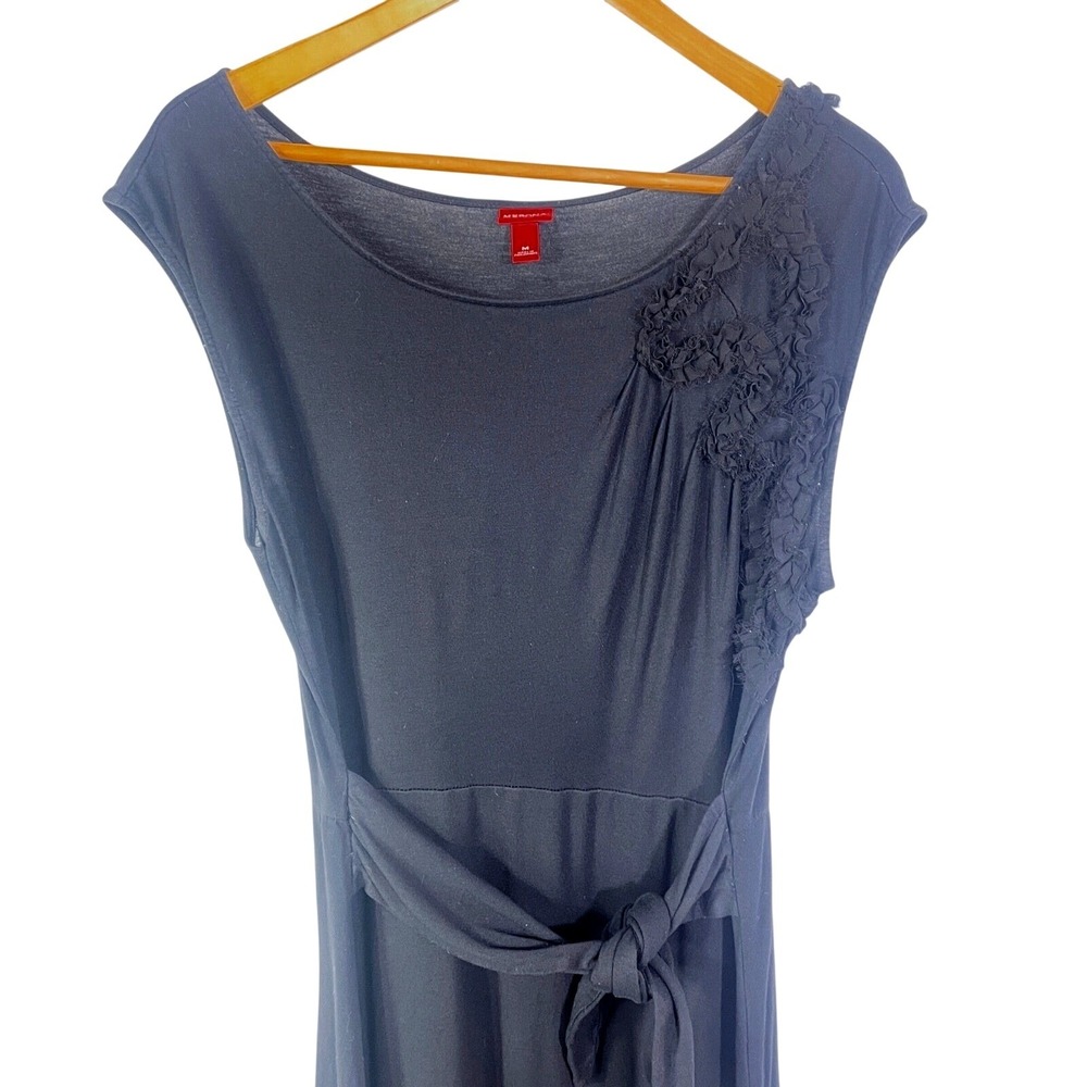 Merona Black Dress Women's Sz M Jersey Knit Sleeveless‎ Lace Shoulder Tie Waist